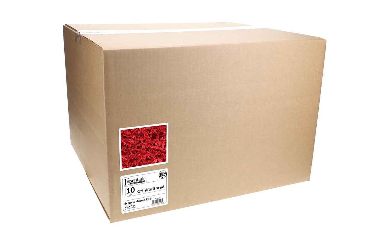 Essentials by Leisure Arts Crinkle Shred Box, School House Red, 10lbs Shredded Paper Filler, Crinkle Cut Paper Shred Filler, Box Filler, Shredded Paper for Gift Box, Paper Crinkle Filler, Box Filling